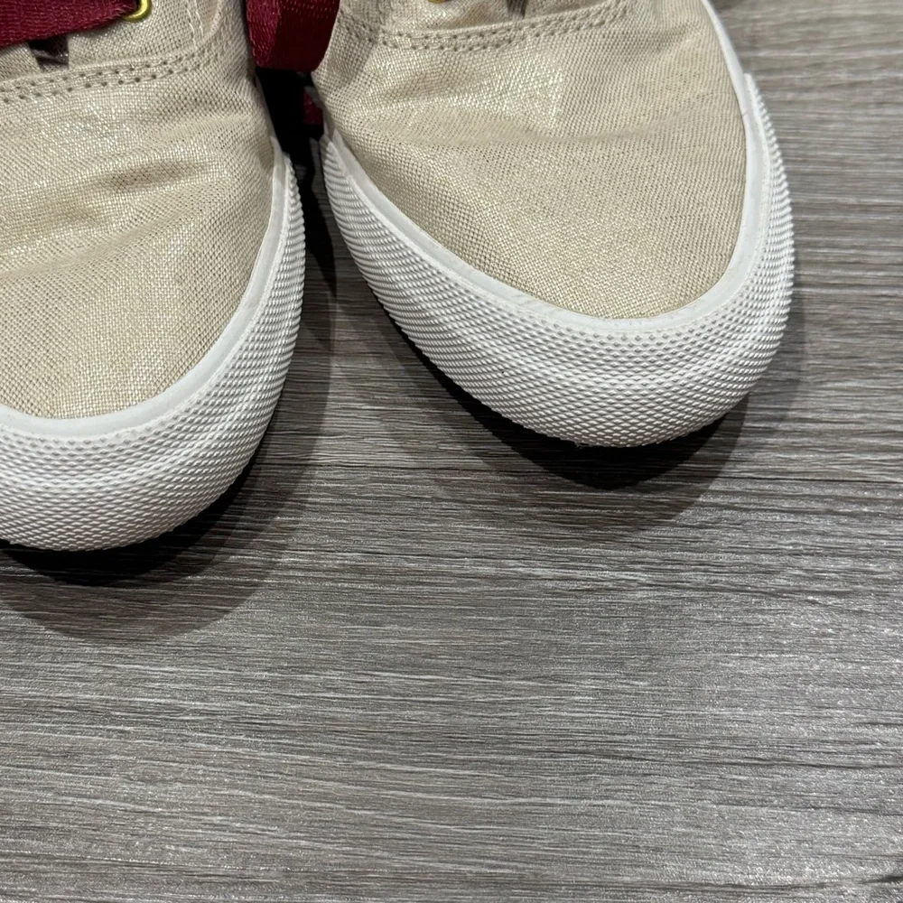 Keds Women's Cream Canvas Sneakers with Burgundy Laces